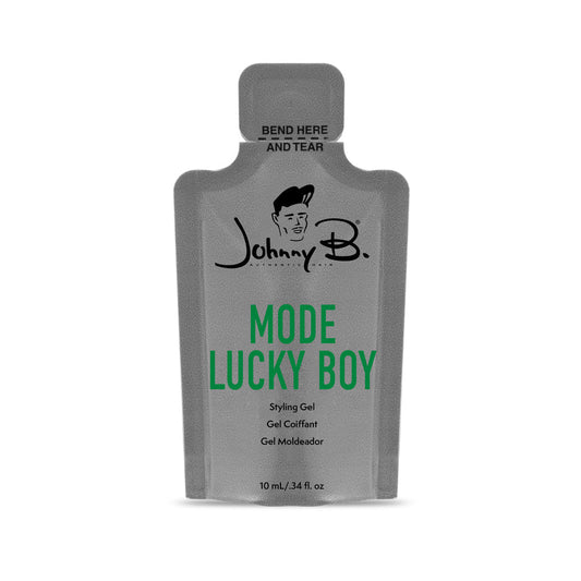 Johnny B. Mode Lucky Boy styling gel packet on a white background