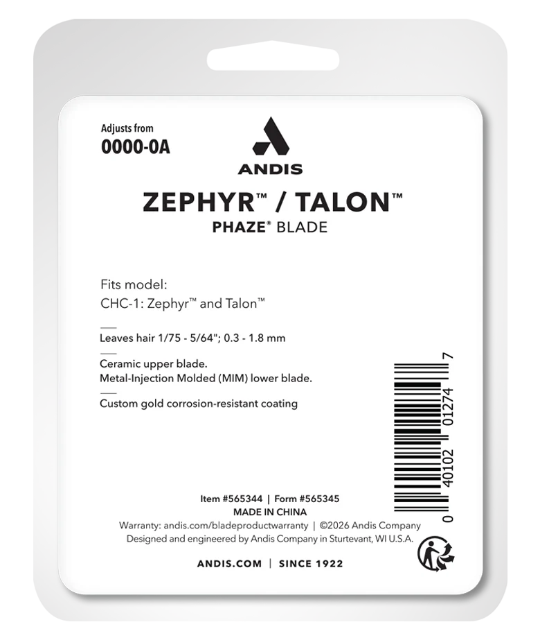 back view of the Andis PhazeR Clipper Blade #565344 showing the barcode
