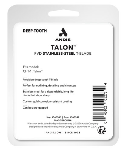 Back view of the Andis Talon Replacement Trimmer Blade #565346 packaging