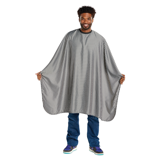 Scalpmaster Striped Barber Cape - Charcoal/White