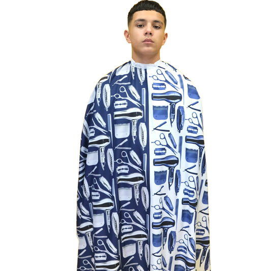 King Midas Moses Blue & White Barber Cape