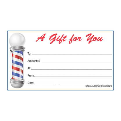 Barbershop gift certificate flat image template shown on white background