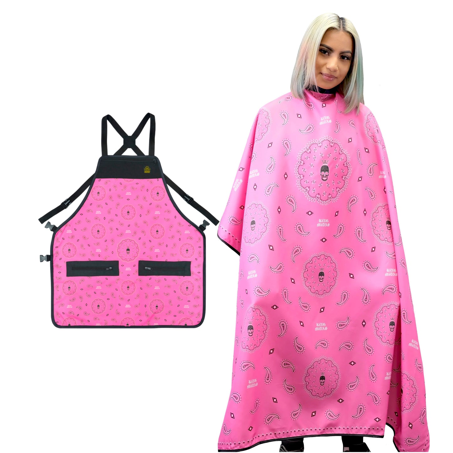 pink barber cape- pink bandana cape -salon apron and cape set- hair stylist cape -hair stylist apron- skull barber cape -skull barber apron- barber apron- barber apron for men- barber apron designer- black barber apron-barber apron for sale - mens barber 