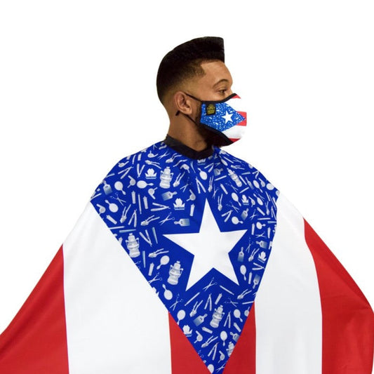 Barber cape set- barber cape- barber puerto rico cape -puerto rico face mask -face mask -sets- barber mask cape set