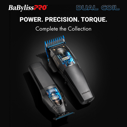 BaBylissPRO hair clipper and trimmer with dual coil technology on a dark background