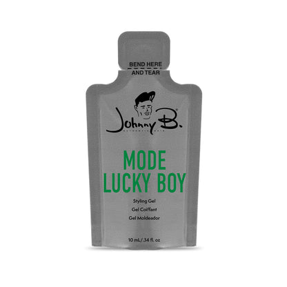 Johnny B. Mode Lucky Boy styling gel packet on a white background