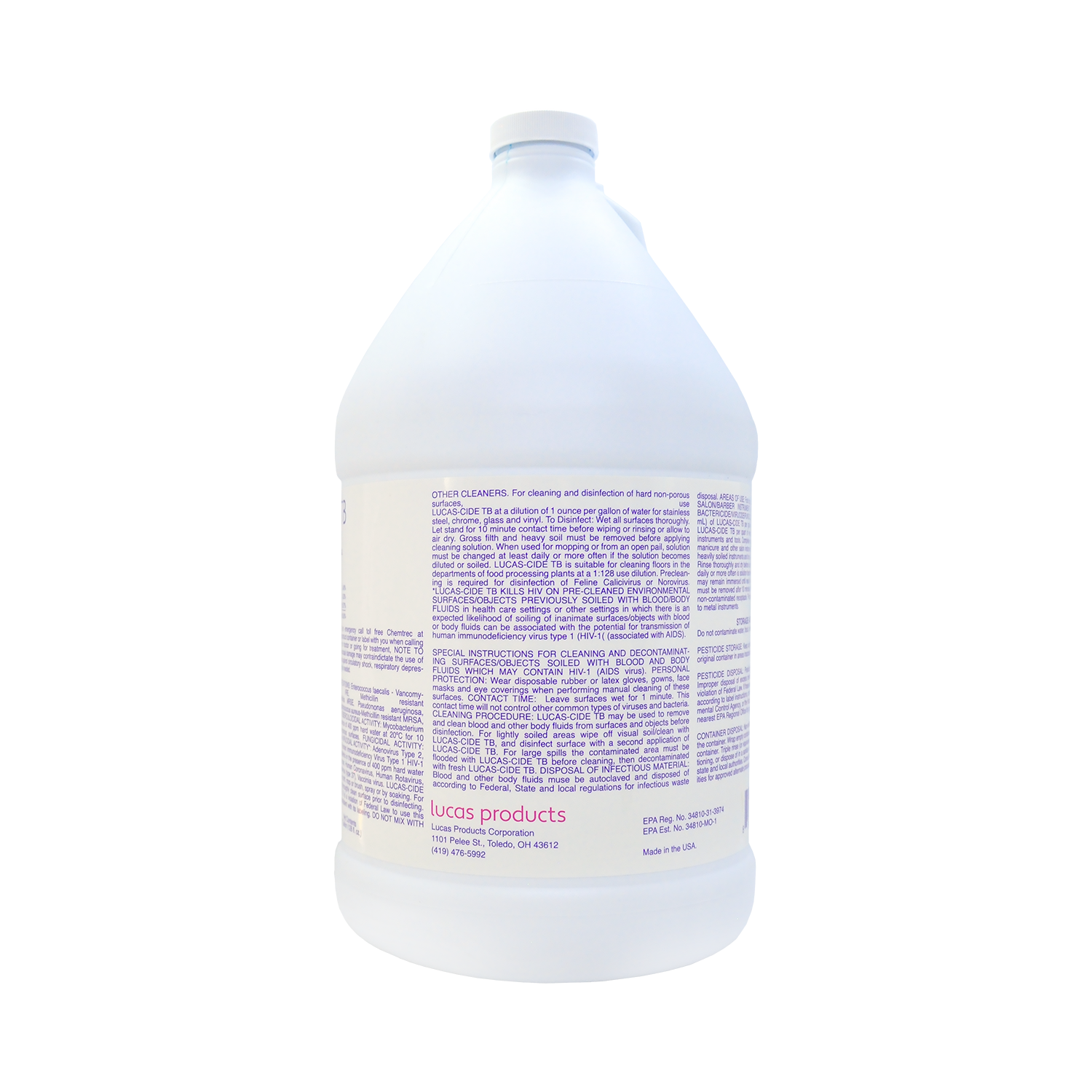 Lucas-Cide TB Concentrate Disinfectant Gallon Side