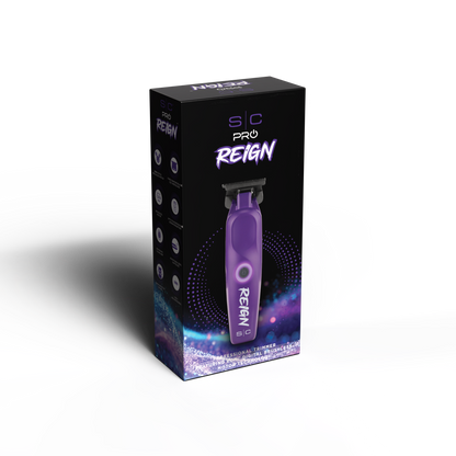 Purple grooming tool with 's/c Pro Reign' branding on a white background