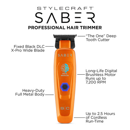 StyleCraft Saber Cordless Digital Brushless Motor Trimmer - Orange #SC421O