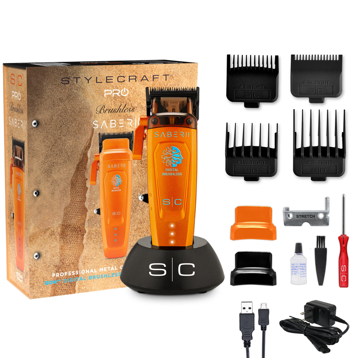 StyleCraft Saber 2 Cordless Digital Brushless Motor Clipper - Orange #SC617O