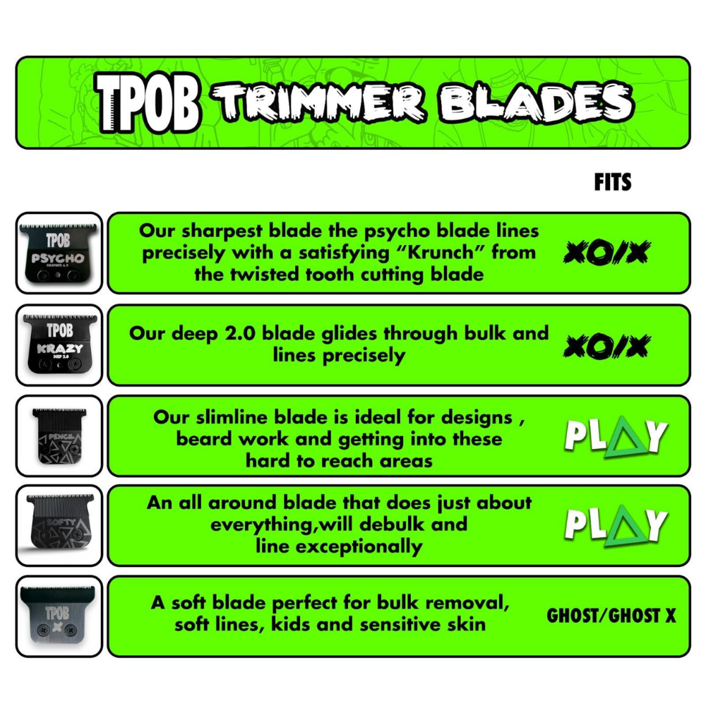 TPOB TRIMMER BLADES CHART