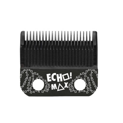 Black clipper blade with white printed 'ECHO MAX' text and geometric patterns, shown on a plain white background.