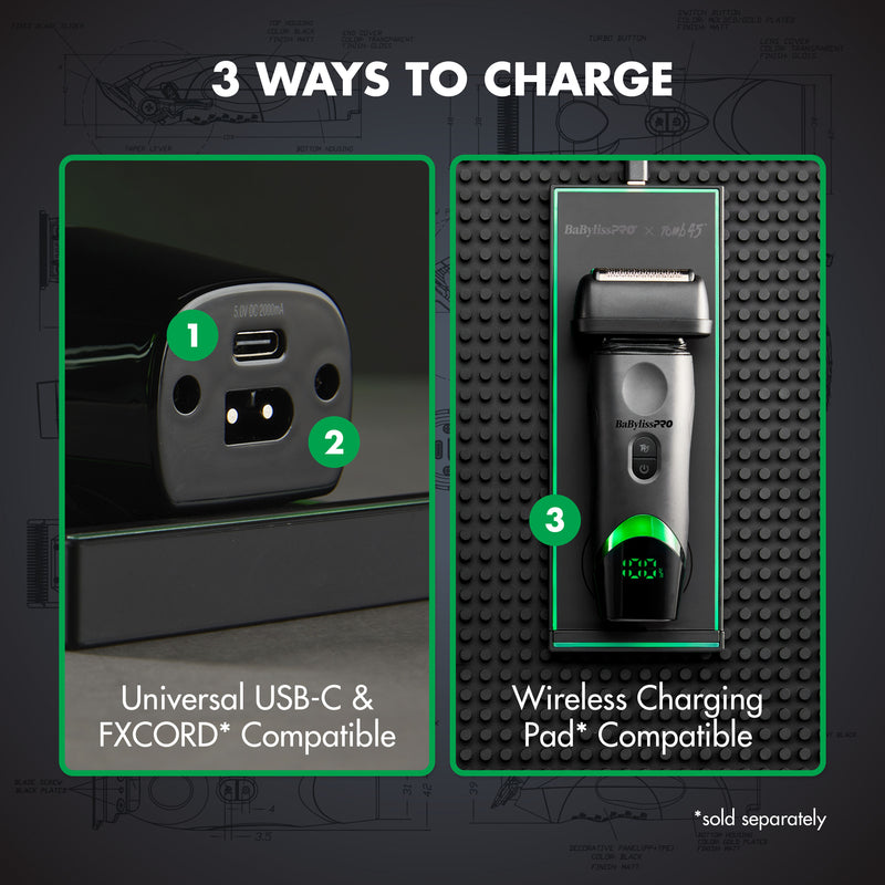 PRE ORDER NOW │BaBylissPRO X Tomb45 Wireless-Charging Double-Foil Shaver #FXT45FS - Black