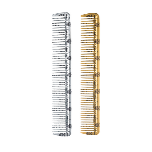 Krest Pegasus Skulleto No. 202 - 7-1/4” Tapered Cutting Combs gold and silver on white background