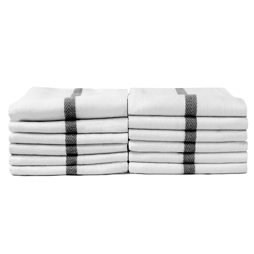 ProTex Bleach Guard Barber Stripe Towels - Herringbone Weave Black