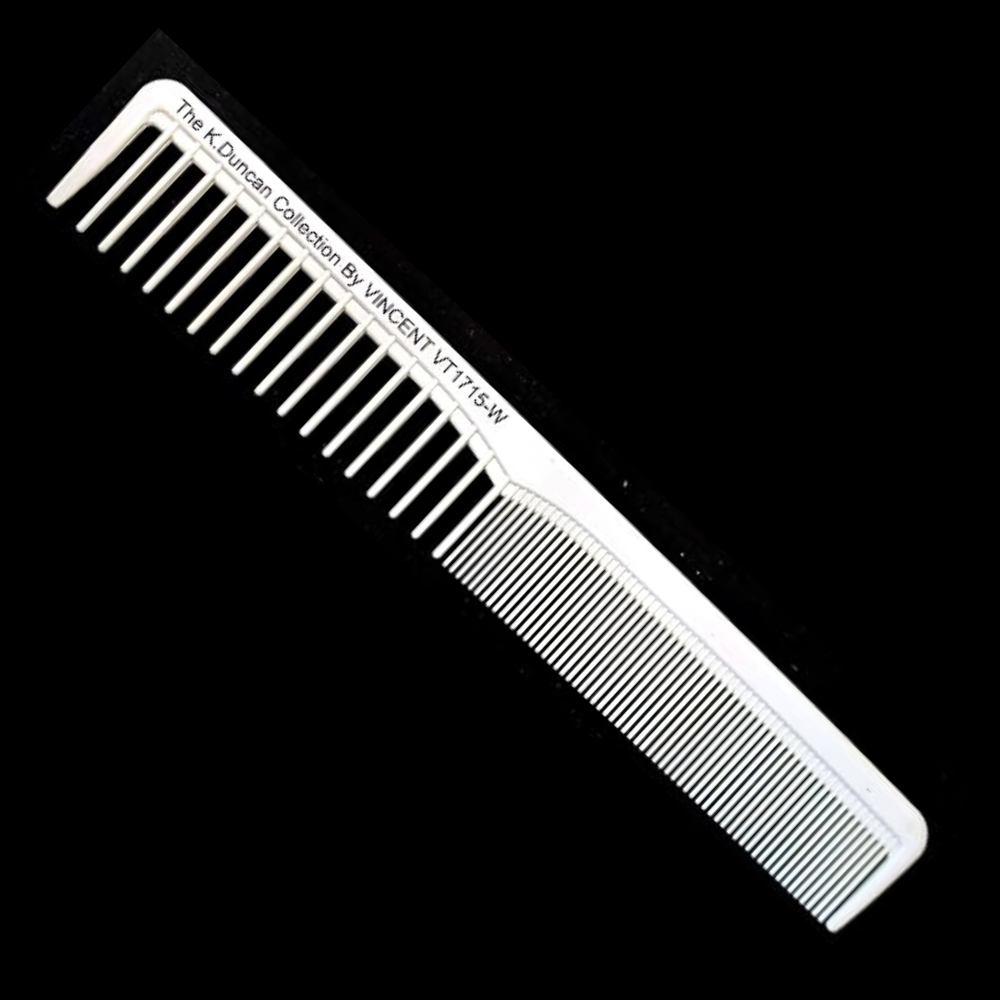 Kenny Duncan White Ceramic All Purpose 7.25" Fine/Extra Wide Teeth Comb VT1715W