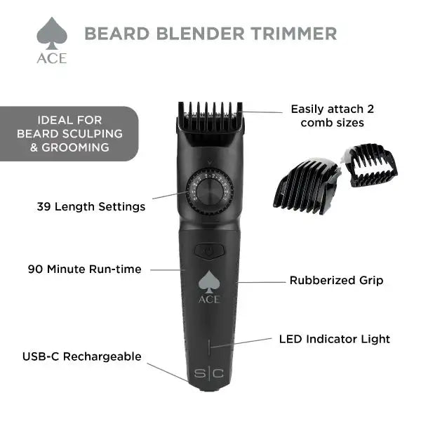 StyleCraft PRO ACE Beard Blender Trimmer - Professional Cordless Hair Trimmer with USB-C Charging #SC413B