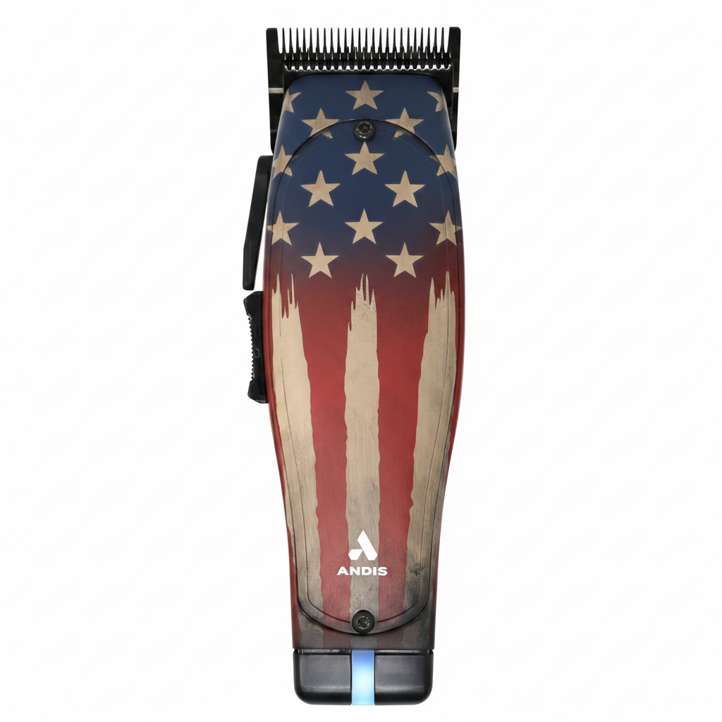 Andis Master 1776 Limited Edition professional hair clipper USA flag design straight front view