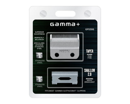 Gamma+ Fixed Stainless Steel Taper Blade with Shallow Tooth 2.0 Cutter Clipper Blade Set #GP539S