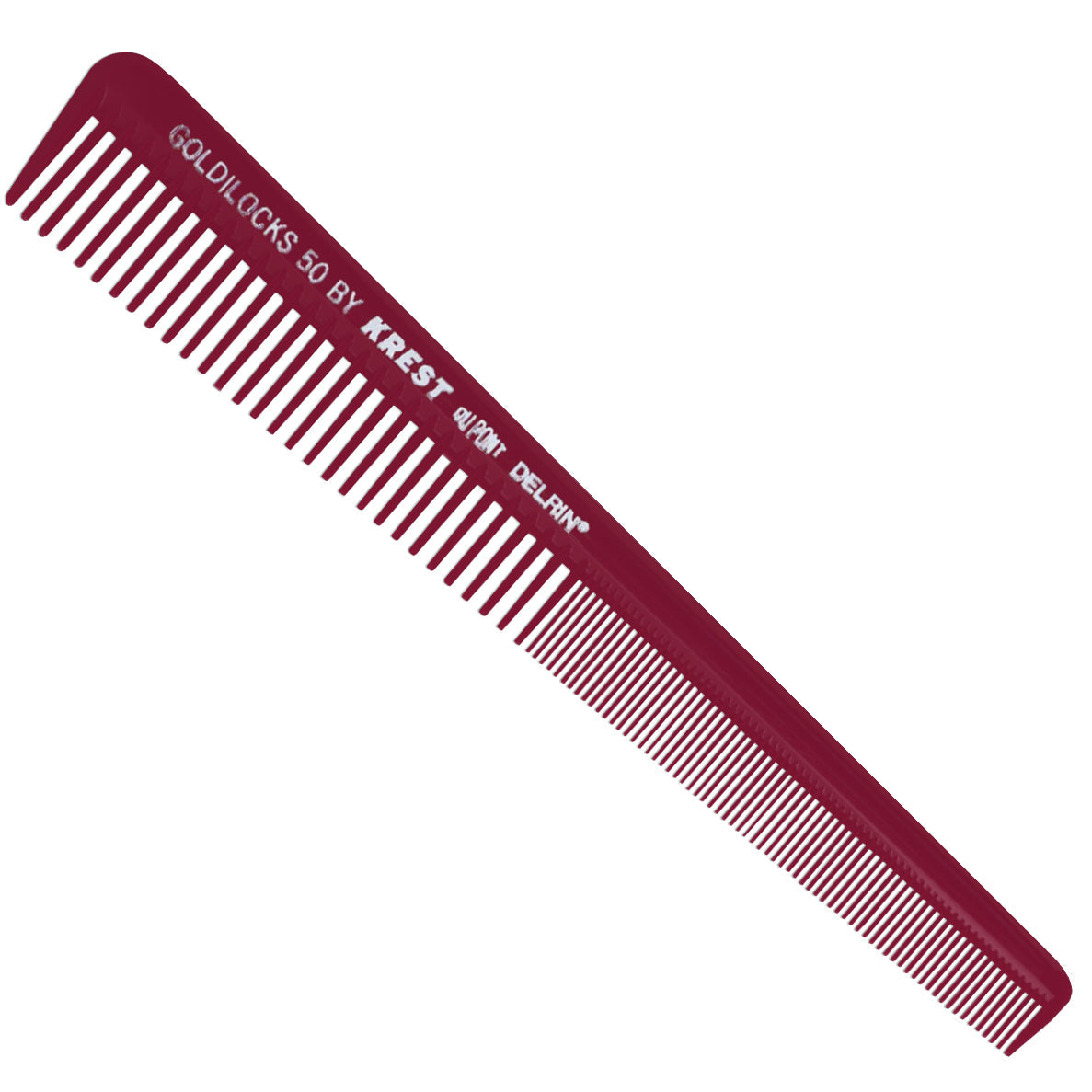 Krest Goldilocks No. G50 - 7-1/2" Tapering Barber Comb Burgundy on white background