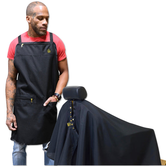 barber apron and cape set- barber apron- barber apron for men- barber apron designer- black barber apron-barber apron for sale - mens barber apron-apron for barbers -barber aprons -hair stylist aprons- best barber apron- hair cutting apron - the barber apron- king midas barber apron