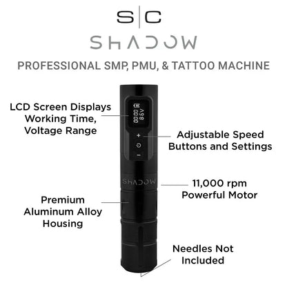 StyleCraft Shadow Professional 3-in-1 SMP/PMU Tattoo Machine LCD Display Black #SC321B
