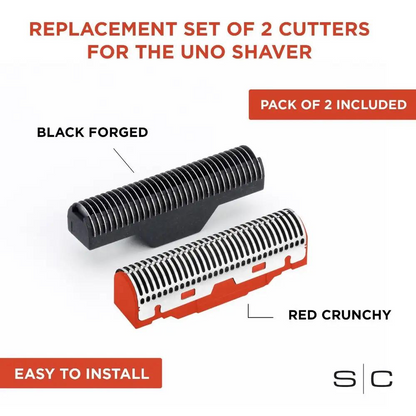 tyleCraft Replacement Set of 2 Cutters (1 Red Crunchy & 1 Black Forged) for the Uno Shaver