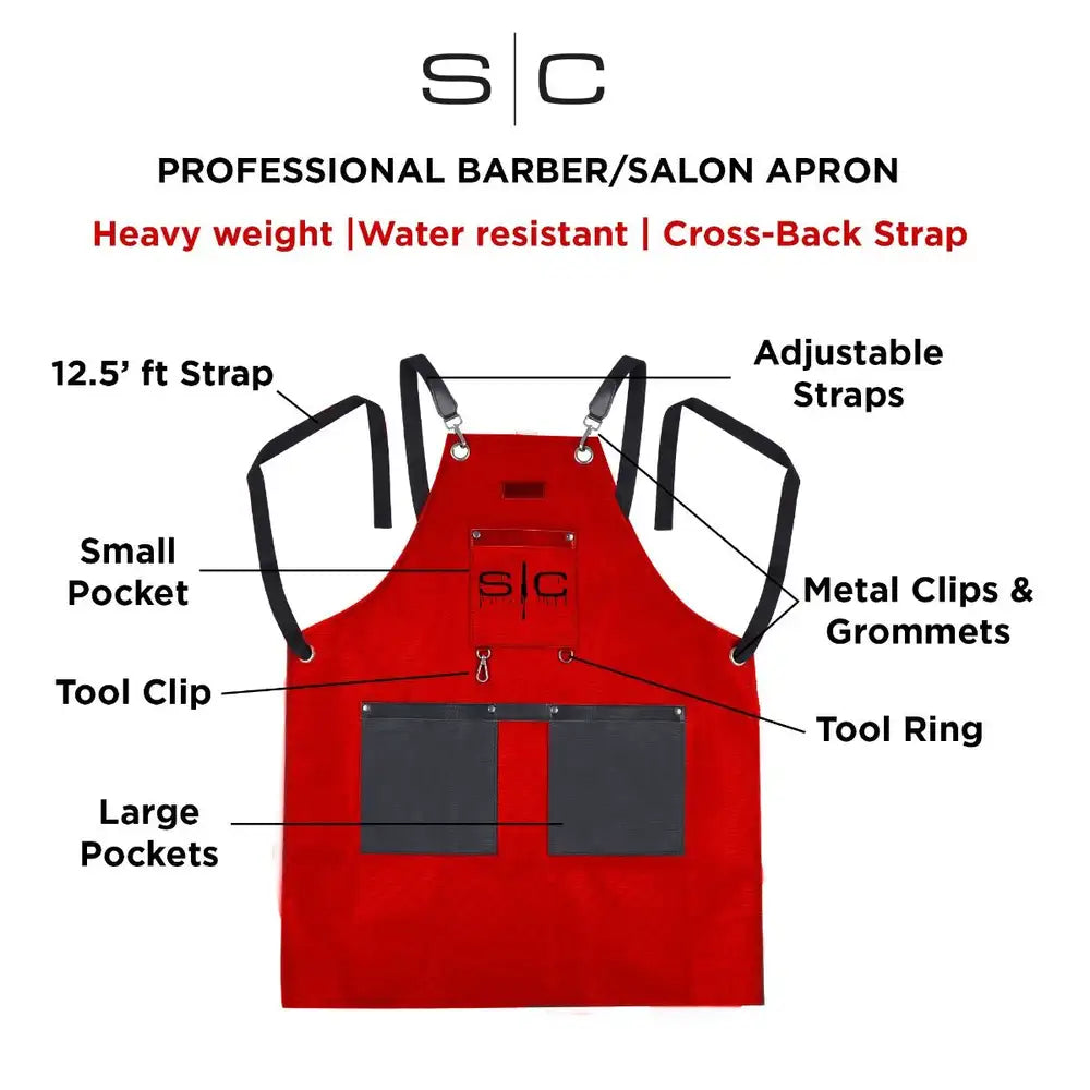 StyleCraft Professional Heavy Weight Waterproof Barber or Salon Hair Cutting Apron Red/Black SC315R
